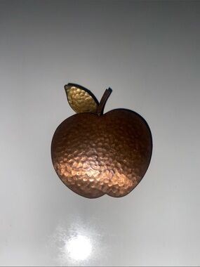 Hammered Copper Apple Pin Brooch Accent with Gold Leaf